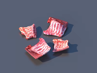 Fresh Raw Ribs With Red Meat And White Fat Marbling Close Up 3d model