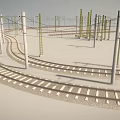 Outdoor Industrial Equipment Featuring Railway Tracks Electric Poles Power Lines and Fencing