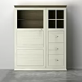 White Wooden Entryway Side Cabinet With Glass Doors Drawers Storage Design