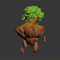 Floating Rocky Island Scenery With Lush Green Tree Grass And Small Rocks