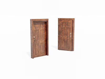 Classic Brown Wooden Hinged Doors With Panel Design For Home Interiors 3d model
