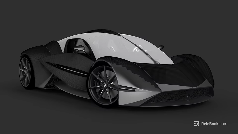 Futuristic Sports Car With Sleek Black And White Body And Large Alloy Wheels 3d model 