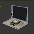 Open Safety Protection Device With Black Screen And Box With A On Yellow Black Stripes