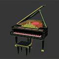 Elegant Musical Instruments and Art Supplies with Black Grand Piano and Colorful Art Brushes