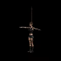 Game Movie Character Wearing Black Tank Top Leather Shorts With Arms Outstretched Black Background