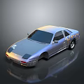 Shiny Silver Two Door Sports Car with Star Patterns and Reflection on Dark Background