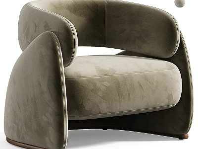 Modern Curved Arm Velvet Upholstered Gray Armchair With Wooden Base Design 3d model