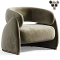 Modern Curved Arm Velvet Upholstered Gray Armchair With Wooden Base Design