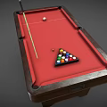 Premium Billiard Table with Red Cloth Colored Balls Triangle Arrangement and Cue Stick
