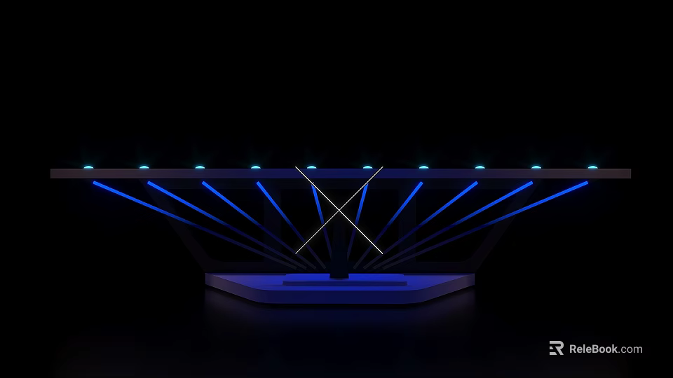 Blue Light Launch Device With Radial Lighting Platform And Top Small Lights On Black Background 3d model 