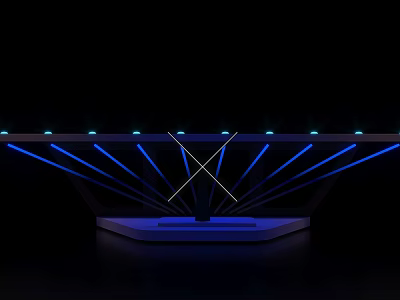 Blue Light Launch Device With Radial Lighting Platform And Top Small Lights On Black Background 3d model