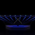 Blue Light Launch Device With Radial Lighting Platform And Top Small Lights On Black Background