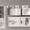 Modern White Washbasin Designs With Faucet Towel Holder And Decorative Fern Leaves