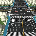 Modern Road Infrastructure at Urban Intersection with Traffic Lights Lane Markings Directional Arrows and Vehicles