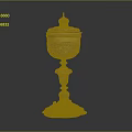 Antique Golden Decorative Ornament Piece With Intricate Carvings Lidded Top And Ornate Base