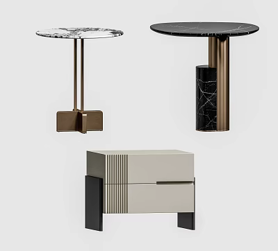 Modern Side Tables with Marble Tops Brushed Brass Bases and Drawers in Round Square Shapes 3d model