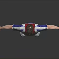 3D Rendered Male Soccer Character In Red Blue Uniform Standing With Arms Outstretched