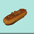 Eclair Dessert With Smooth Chocolate Glaze And Colorful Striped Decorations Plus Golden Balls