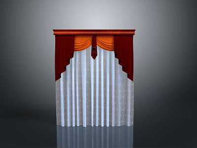 Elegant Curtain With Red Valance Orange Pleated Accents And White Sheer Panels 3d model