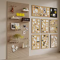 Pegboard Wall with Bulletin Boards Notes Decorations and Shelves in Room 3d model