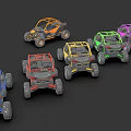 Colorful Off Road UTVs With Roll Cages And All Terrain Tires