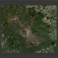 3D Mountainous Landscape Model With Green Vegetation Volcanic Crater And Blue Lakes