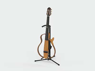 Classical Wooden Guitar On Stand With Art Supplies And Drawing Tools 3d model