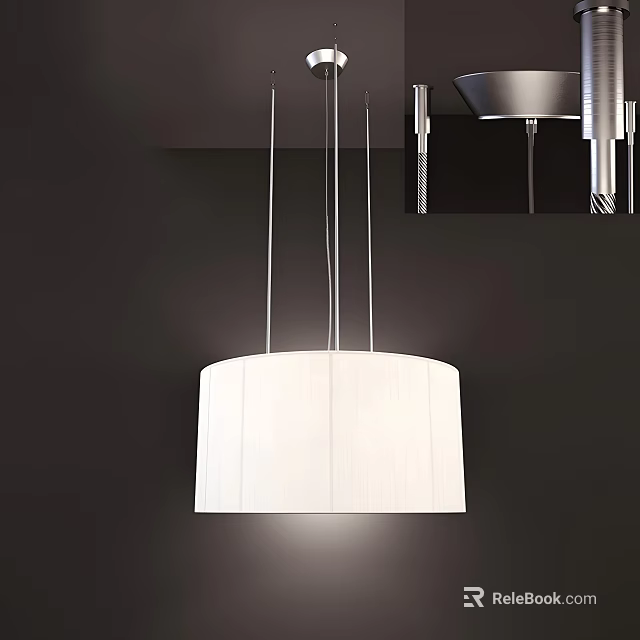 Modern Pendant Light With White Cylindrical Shade Suspended By Thin Wires 3d model