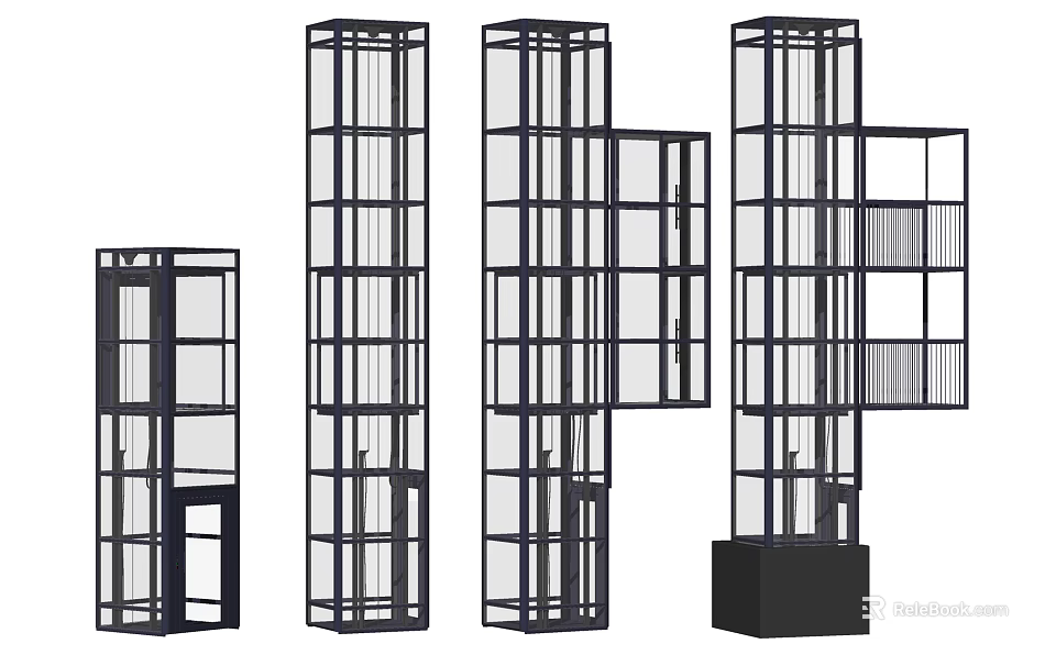 Modern Elevator Design With Metal Frame Glass Structure And Multiple Architectural Views 3d model 