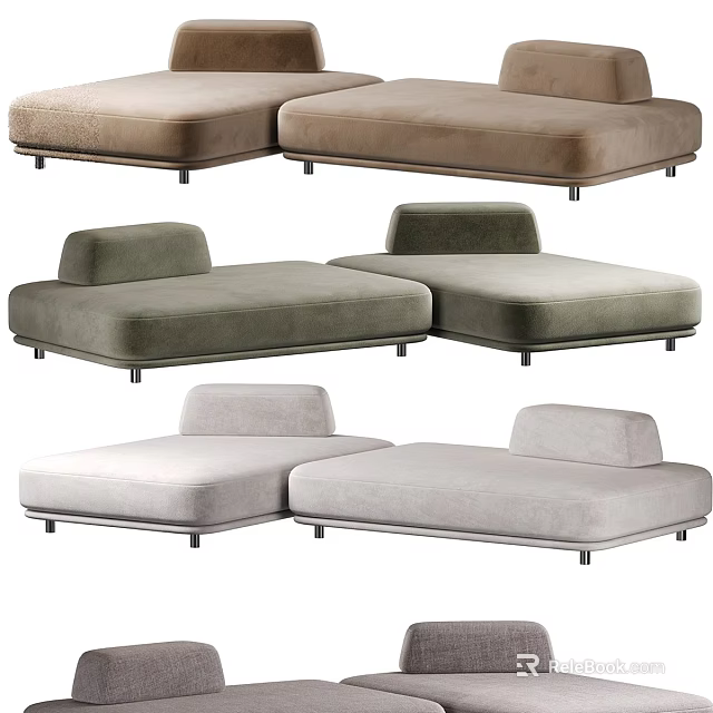 Modern Sectional Sofa With Various Colors Velvet Upholstery And Metal Legs 3d model 
