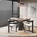 Modern Hotel Mahjong Room With Square Table Four Chairs Blinds Pendant Light And Abstract Painting