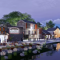 Evening Commercial Street With Traditional Modern Buildings Waterfront Pedestrian Area And People Walking
