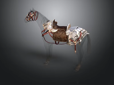Medieval Battle Horse Equipped With Leather Saddle And Metal Armor 3d model