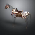 Medieval Battle Horse Equipped With Leather Saddle And Metal Armor