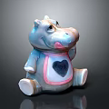 Blue Hippo Figurine with Pink Trimmed Apron and Black Heart Design in Sitting Posture