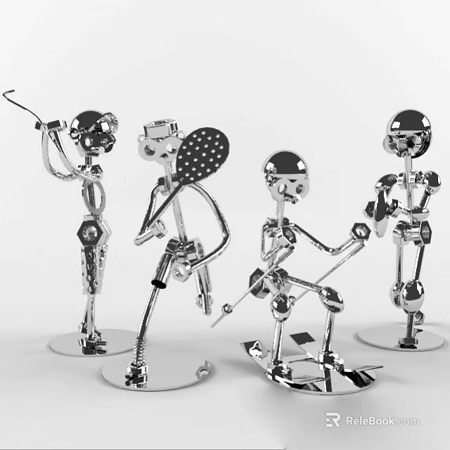 Modern Silver Metal Decorative Ornament Set Creative Figurine Sculpture For Home Tabletop With Assorted Poses 3d model 