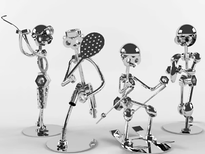 Modern Silver Metal Decorative Ornament Set Creative Figurine Sculpture For Home Tabletop With Assorted Poses 3d model
