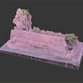 Cartoon Scene Featuring Textured Brick Wall Green Trees Wooden Roof And Small Platform