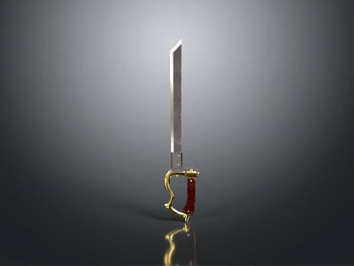 Decorative Weapon Knife With Silver Blade Golden Handle And Red Grip Design 3d model