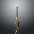 Decorative Weapon Knife With Silver Blade Golden Handle And Red Grip Design