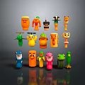 Colorful Characters And Creatures With Various Shapes And Design Details 3d model