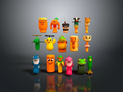 Colorful Characters And Creatures With Various Shapes And Design Details 3d model