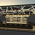 Modern Bar Interior With Geometric Structure Ceiling Wine Racks And Stools