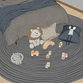 Lion Plush Doll in Kids Bedroom with Wooden Blocks Pillows and Grey Rug