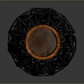 Traditional Furniture Decorative Vase with Black Openwork Design and Red Wooden Accents