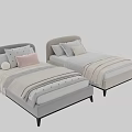 Modern Style Single Bed With Upholstered Headboard Decorative Pillows And Soft Blankets 3d model