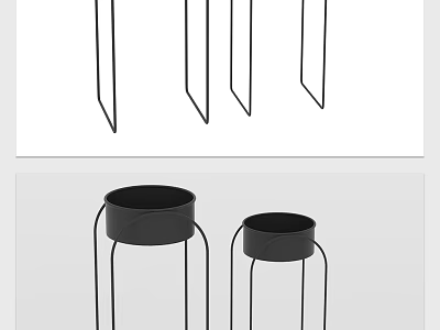 Modern Black Metal Plant Stands With Round Planters For Garden Decor 3d model