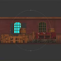 Vintage Tavern Interior With Red Walls Arched Windows Red Banquettes Round Wooden Tables And Barrels