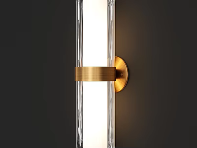Modern Transparent Glass Wall Light with Gold Metal Ring White Illumination Mounted on Dark Wall 3d model