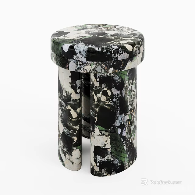 Modern Artistic Side Table With Black White Green Abstract Pattern Round Top 3d model